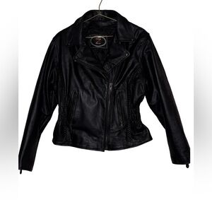 Zony Inc Women's Black Polyester/Leather Lined Full Zip Jacket Coat Sz L P2P 19”